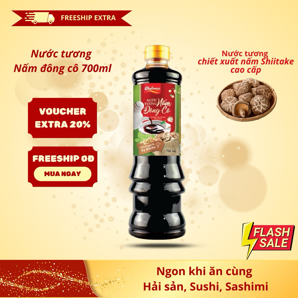 Nước tương Nấm Đông cô Cholimex chai 700ml - Đậm đà vị nấm, chuyên dùng chấm hải sản, sashimi