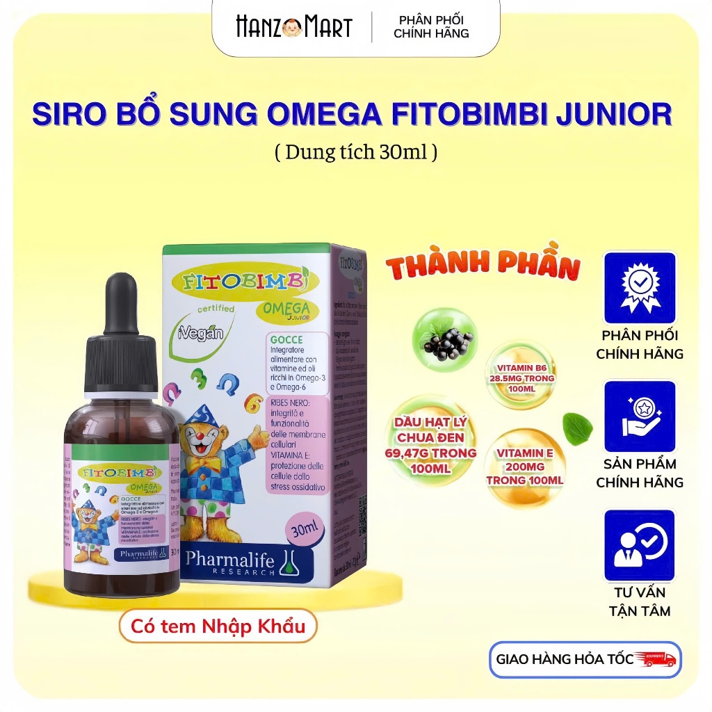 Fitobimbi omega Junior - Phát Triển Trí Não,Tăng Cường Miễn Dịch,Tốt Cho Mắt Lọ 30ml - hanzomart