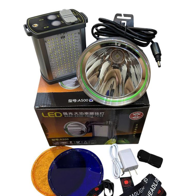Đèn pin đội đầu kẹp bình siêu sáng chiếu xa XJ A500 đèn pin kẹp bình ác quy dùng đi soi nấm mối đi biển along