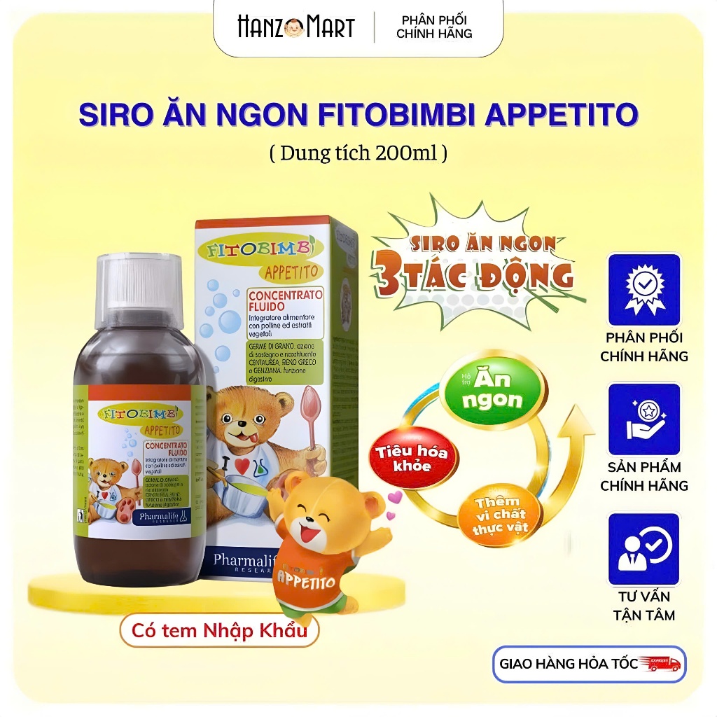 Siro Ăn Ngon 3 Tác Động Fitobimbi Appetito Giảm Biếng Ăn Cho Bé Chai 200ml - hanzomart
