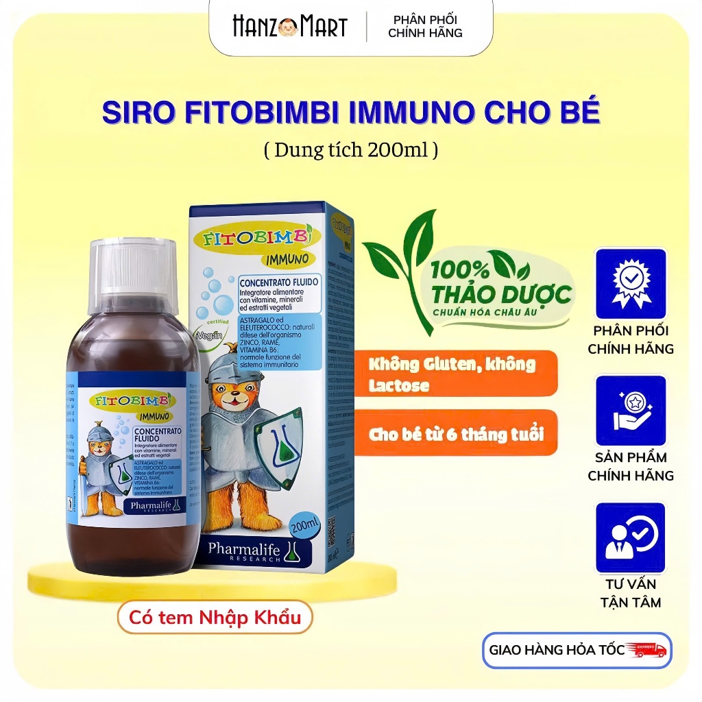 Fitobimbi Immuno Tăng sức đề kháng cho bé Tăng cường hệ miễn dịch Nâng cao sức khỏe Hồi phục nhanh Hết ốm vặt Chai 200ml
