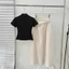 Set Áo Đen Bo Zip Ngắn Tay Mix Chân Váy Đũi Sần Xèo Dài Đi Chơi ,Du Lịch Đều Xinh