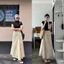 Set Áo Đen Bo Zip Ngắn Tay Mix Chân Váy Đũi Sần Xèo Dài Đi Chơi ,Du Lịch Đều Xinh