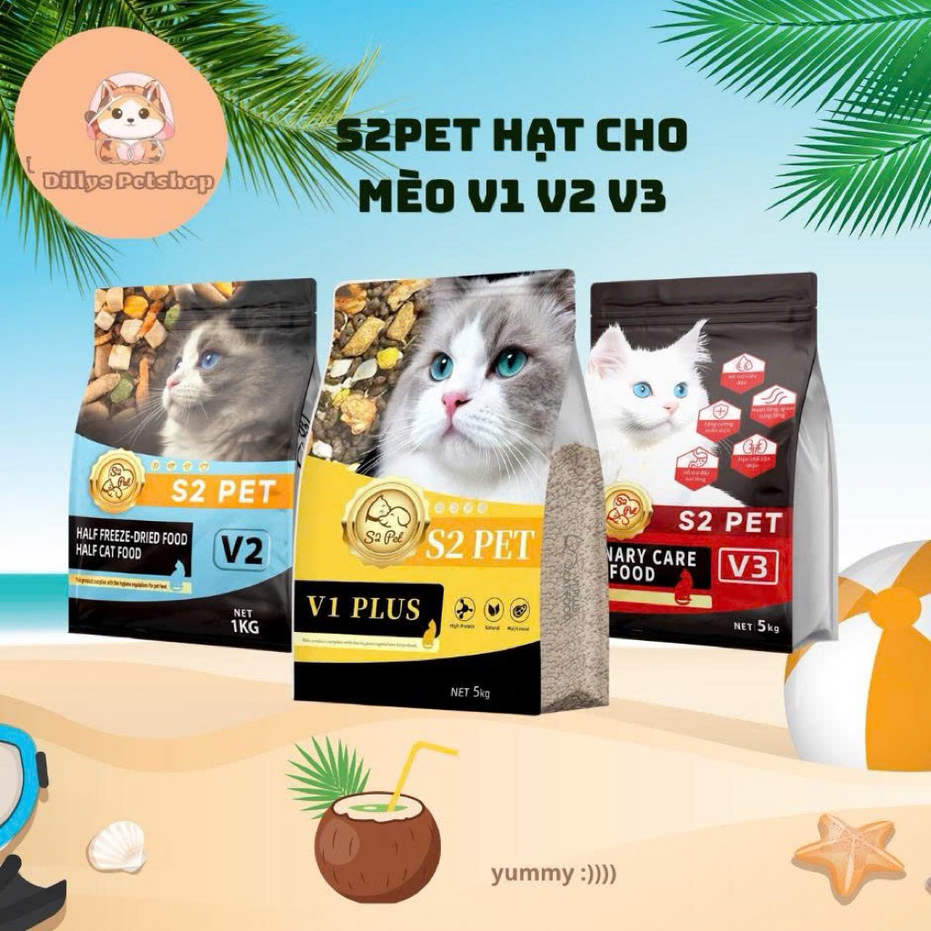 [TÚI 5KG] Hạt Cho Mèo S2PET V1 V2 V3 Đạm 32% Mix Thịt Đông Khô Kích Thích Thèm Ăn Phù Hợp Mọi Lứa Tuổi