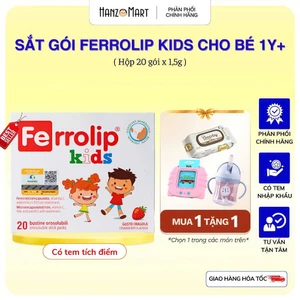 Sắt ferrolip kids sinh học Bổ Sung Sắt Dạng Liposome Vitamin Dễ Hấp Thu Không Tanh Vị Dâu Hộp 20 Gói