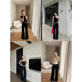 Quần ống suông gấp eo dày dặn ống rộng siêu hack dáng tăm cotton ép mịn cao cấp