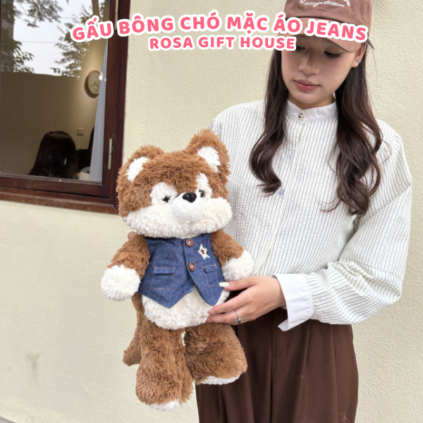 Gấu Bông 40cm Chú Mặc Áo Jeans Cao Cấp CÓ THÊU TÊN – Thú Nhồi Bông Dễ Thương, Quà Tặng Hot Trend