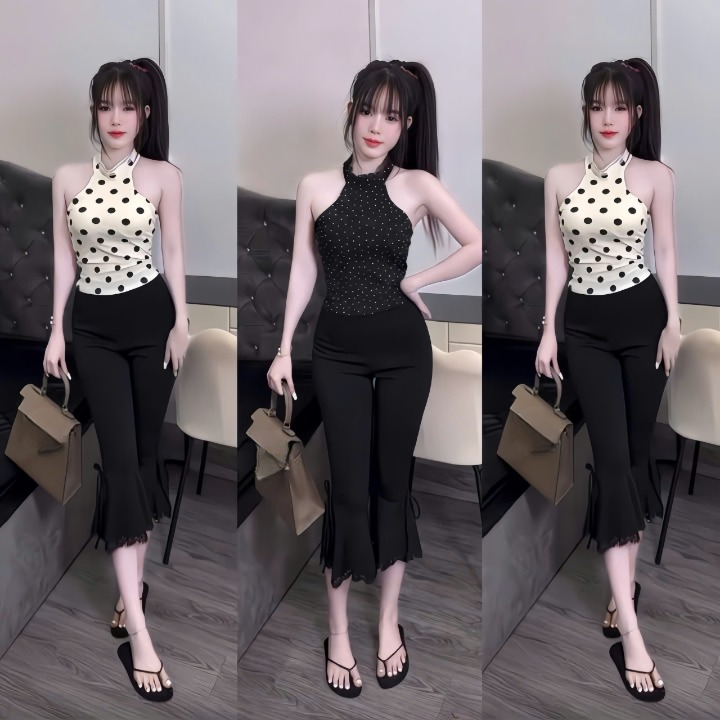 Sét áo yếm +quần lửng đuôi cá phối ren ,chất thun tăm thời trang