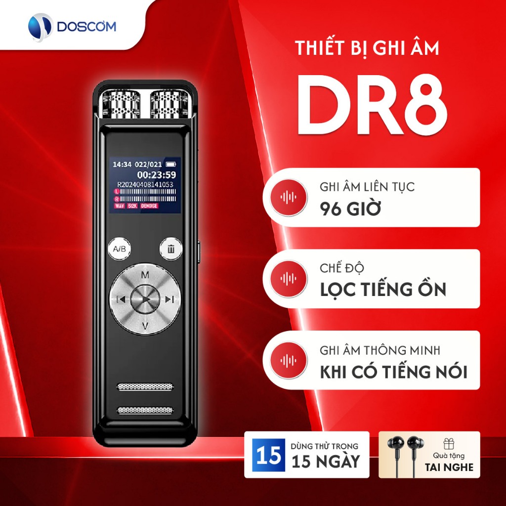 Thiết bị ghi âm chuyên dụng DOSCOM DR8, công nghệ mới tự nhận diện giọng nói, lọc tiếng ồn tự động