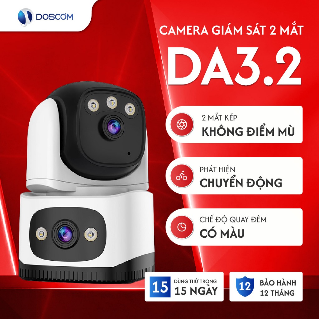 Camera wifi Trong Nhà, Camera hai mắt DA 3.2 hồng ngoại ban đêm , đối thoại 2 chiều dễ lắp đặt