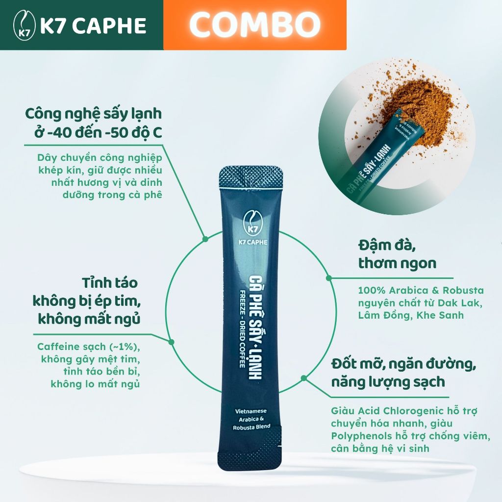 [COMBO] Cà phê sấy lạnh K7 Đường ăn kiêng la hán quả - Cà phê thơm, Vị ngọt thanh mát, 0 Calo, Tỉnh táo không ép tim