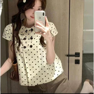 Áo chấm bi cổ sen ( hàng qc)