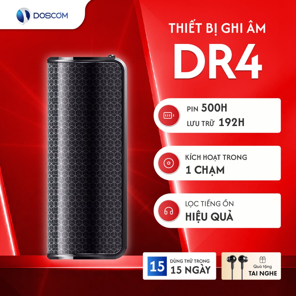 Thiết bị ghi âm DOSCOM DR4 - Máy ghi âm nhỏ gọn, ghi âm liên tục 500 giờ, lọc tiếng ồn âm thanh rõ