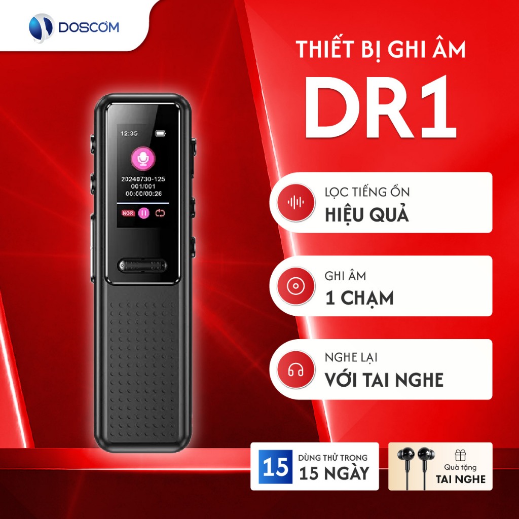 Thiết bị ghi âm mini DOSCOM DR1 - Kích thước nhỏ gọn, ghi âm 1 chạm, lọc tiếng ồn chuyên nghiệp