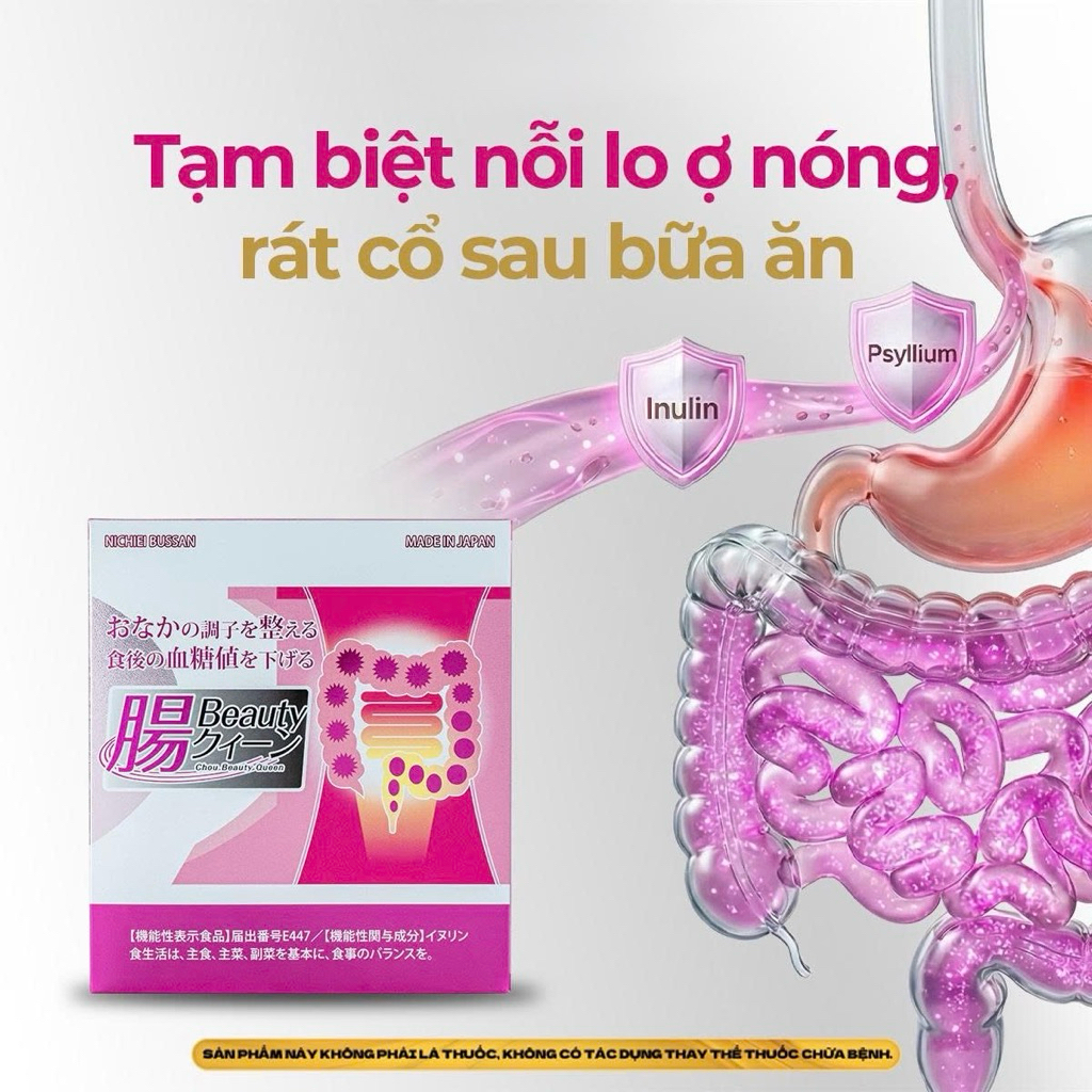 Gói uống Intestines Beauty Queen Nhật Bản- Men Inulin & Psyllium chất xơ tốt cho hệ đường ruột-Hộp 30gói