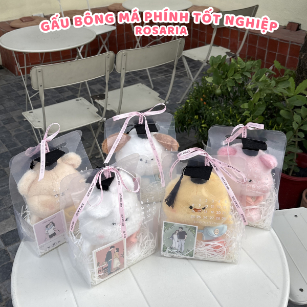 Set Quà Tặng Gấu Bông Má Phính Tốt Nghiệp Cao Cấp Kèm Túi Quà Xinh Xắn, Quà Tặng Tốt Nghiệp Ý Nghĩa