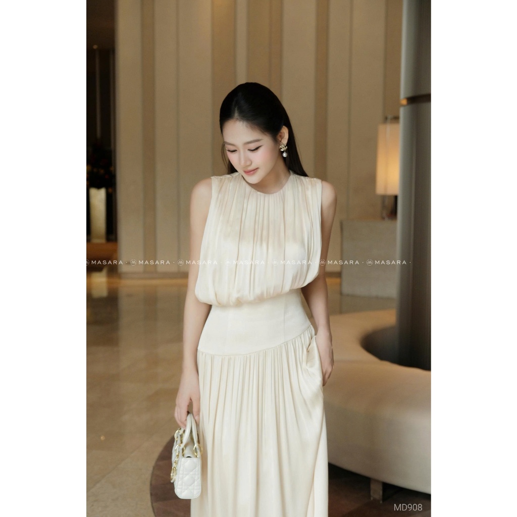 Đầm dài tơ tằm gân dáng dài phong cách dự tiệc sang trọng Masara MD908