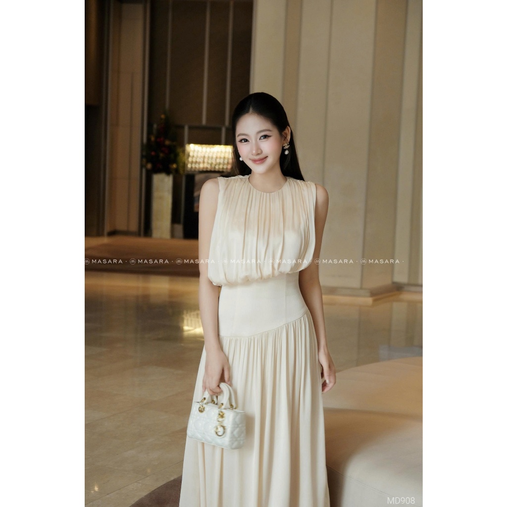 Đầm dài tơ tằm gân dáng dài phong cách dự tiệc sang trọng Masara MD908