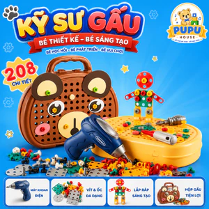 Bộ Đồ Chơi Kỹ Sư Lắp Ráp Đồ Chơi Kĩ Sư Gấu kèm Khoan Điện Đồ Chơi Vặn Ốc Vít Cho Bé Từ 3 Tuổi - PUPU HOUSE