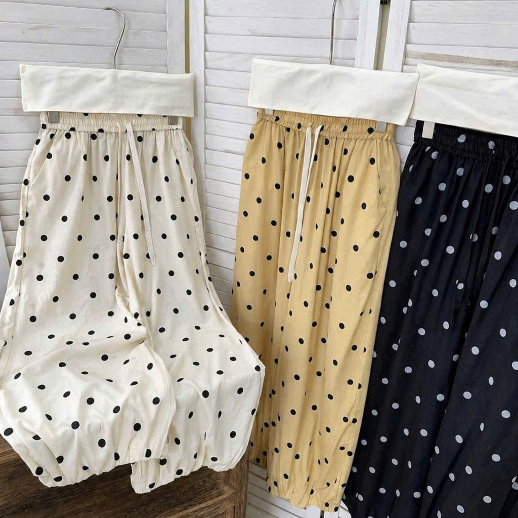 [HOT]QUẦN ĐŨI CHẤM BI ZYND - Quần chấm bi cạp chun ống rộng, item hot hit cho mùa hè, đi chơi đi làm cực xink - DĐ-M016