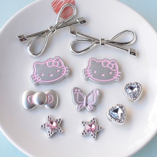 Set Charm Hello Kitty Bạc Hồng Cao Cấp 🎀 Tone bạc hồng sang chảnh, charm nơ kitty dễ thương style Hàn gắn dép crocs DIY