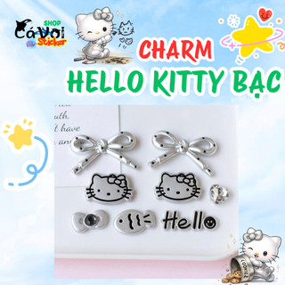 Set Charm Hello Kitty Bạc Nơ Xinh 🎀 Charm Hello Kitty tone bạc dễ thương, nơ nổi bật, style Hàn Quốc cute xinh gắn crocs
