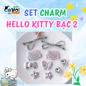 Set Charm Hello Kitty Bạc Hồng Cao Cấp 🎀 Tone bạc hồng sang chảnh, charm nơ kitty dễ thương style Hàn gắn dép crocs DIY