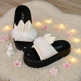 Dép Nữ IGU quai ngang bản lông thỏ  xinh xắn cao 5cm và loại 2cm nhẹ chân may quai sẵn da mềm thoải mái