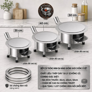 BẾP CỦI THÔNG MINH ( đủ 3 size) CÓ ỐNG KHÓI VÀ TẤM LÓT