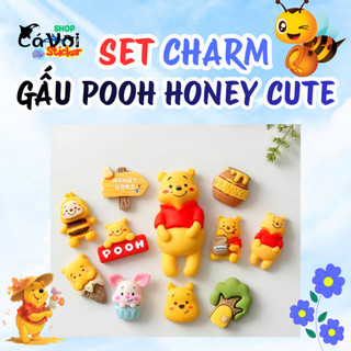 Set Charm Gấu Pooh Honey Cute 🍯 Charm Winnie Pooh dễ thương tone vàng xinh style Hàn Quốc gắn dép crocs DIY```
