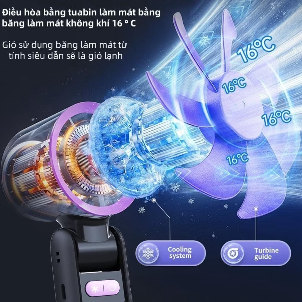 Quạt Cầm Tay Sò Lạnh K801, Màn Hình Kỹ Thuật Số Lạnh Sâu Nhanh, Pin 4000mAh,Đèn LED, Sạc Type-C 2026