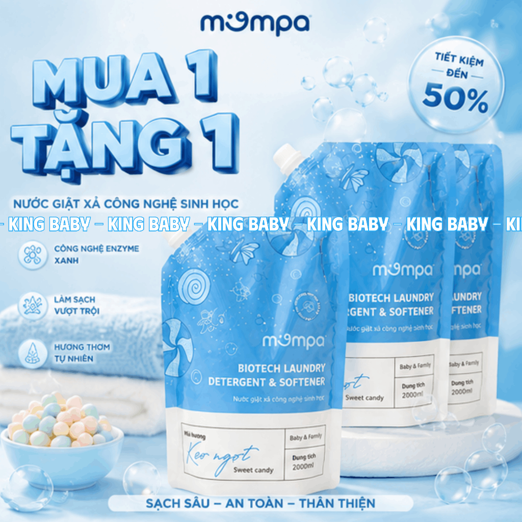 Nước Giặt Xả MOMPA (MUA 1 TẶNG 1) Công Nghệ Sinh Học Thơm Lâu Dịu Nhẹ - 2 lít
