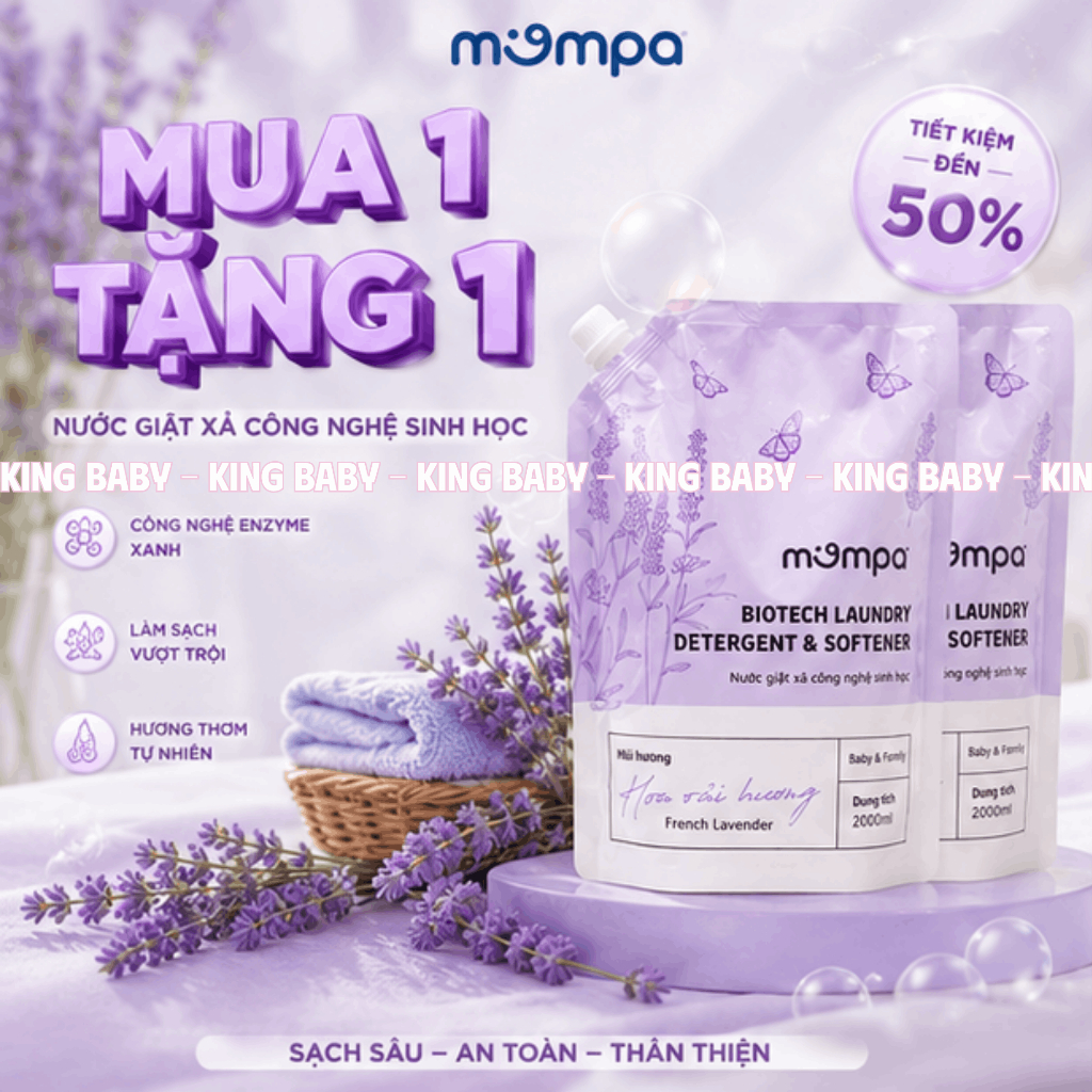 Nước Giặt Xả MOMPA (MUA 1 TẶNG 1) Công Nghệ Sinh Học Thơm Lâu Dịu Nhẹ - 2 lít