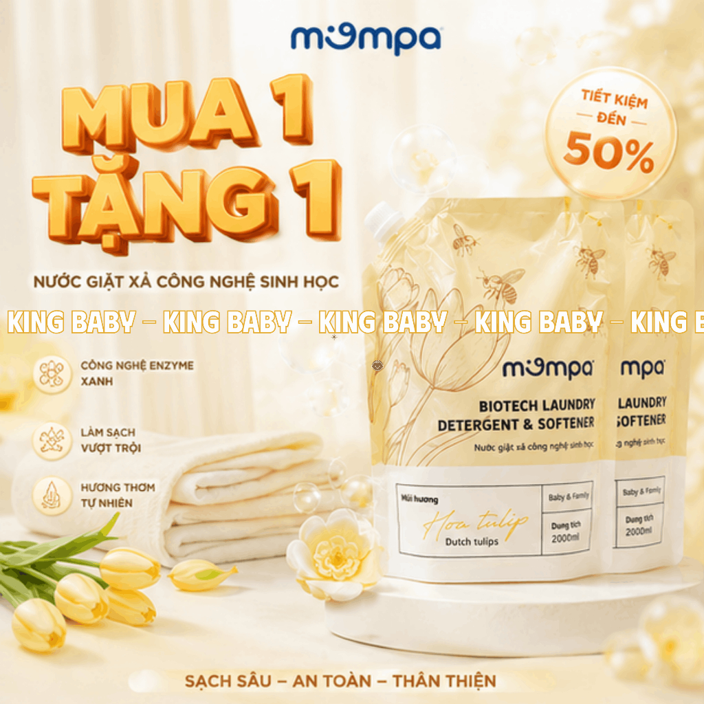 Nước Giặt Xả MOMPA (MUA 1 TẶNG 1) Công Nghệ Sinh Học Thơm Lâu Dịu Nhẹ - 2 lít