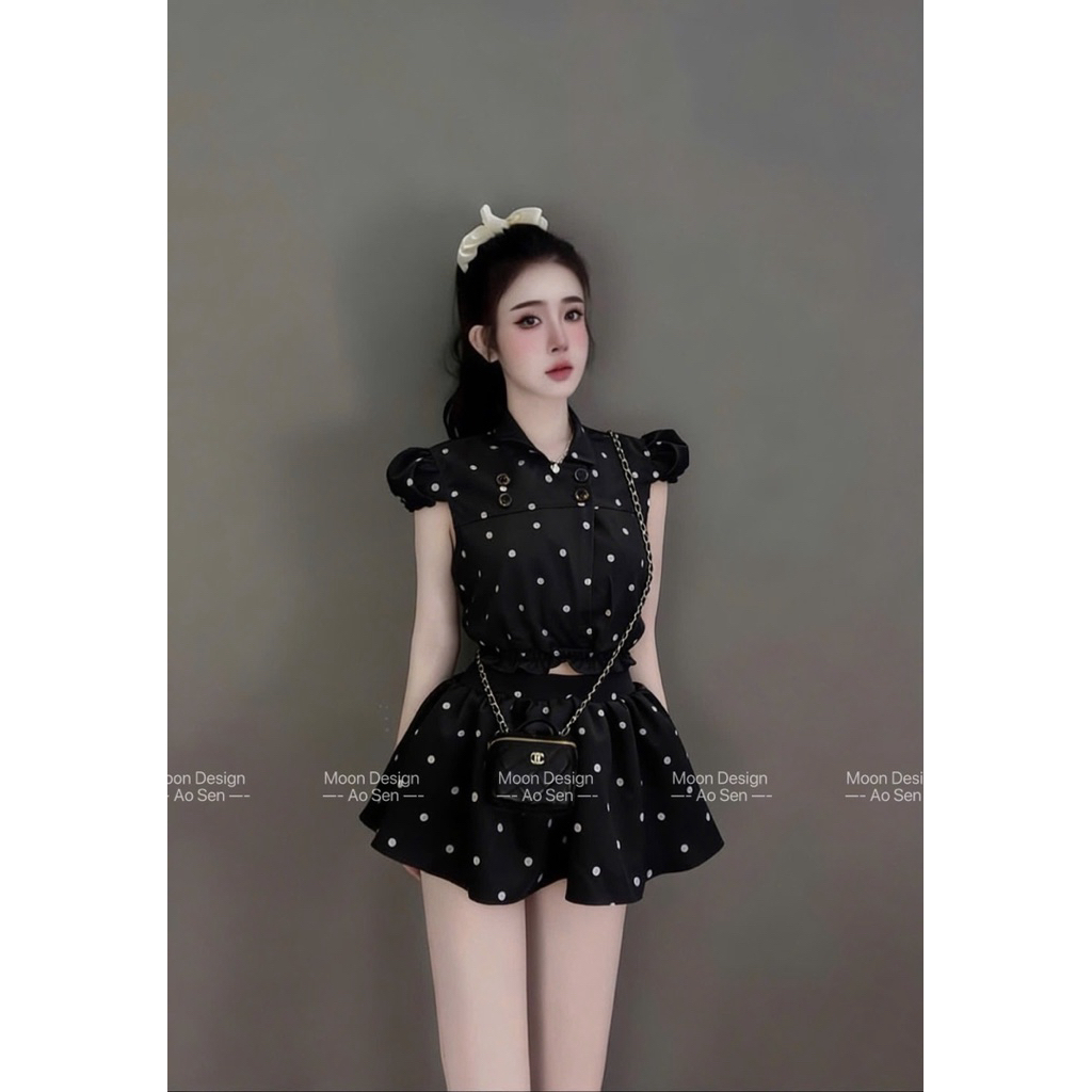 set chấm bi đen trắng sz sm