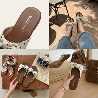 [Chân mập tăng 1sz] Dép Lê Nữ Chấm Bi Tiểu Thư Đế Dẻo Chống Trơn Trượt  Mã H075