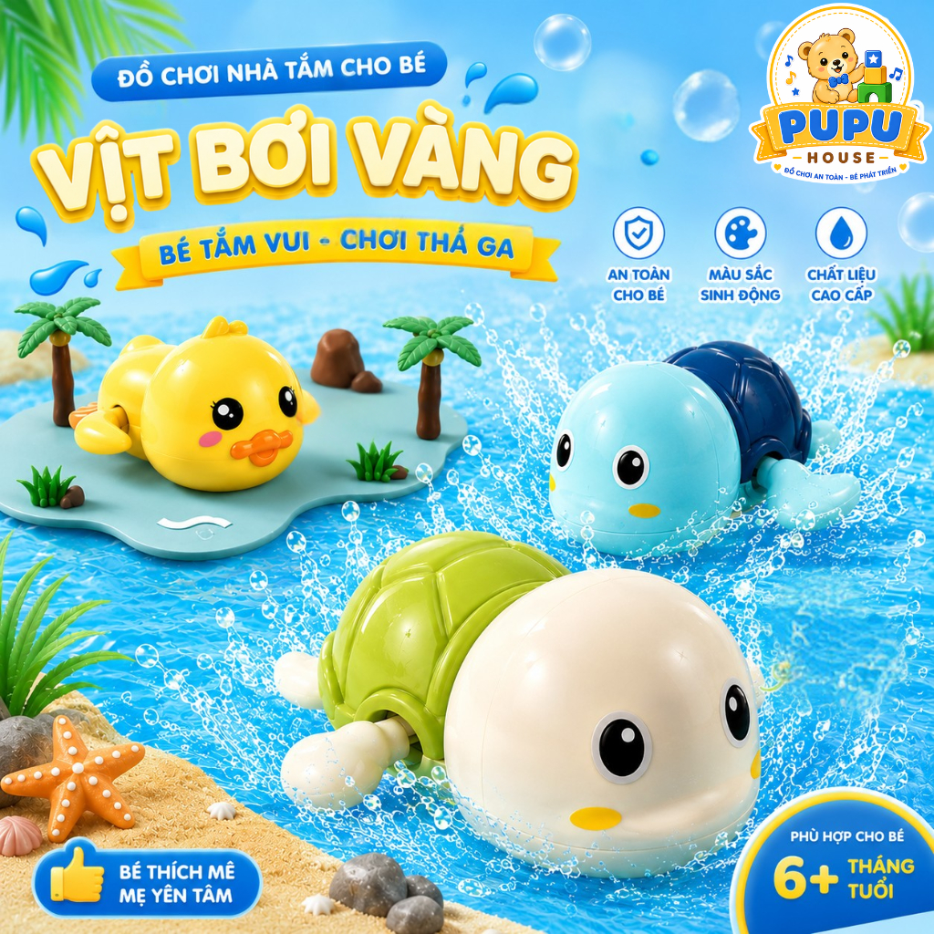 Vịt Thả Bồn Tắm Cho Bé Đồ Chơi Nhà Tắm Bể Bơi Đồ Chơi Bơi Trong Nước Chim Cánh Cụt Vặn Cót Ếch Vặn Cót - PUPU HOUSE