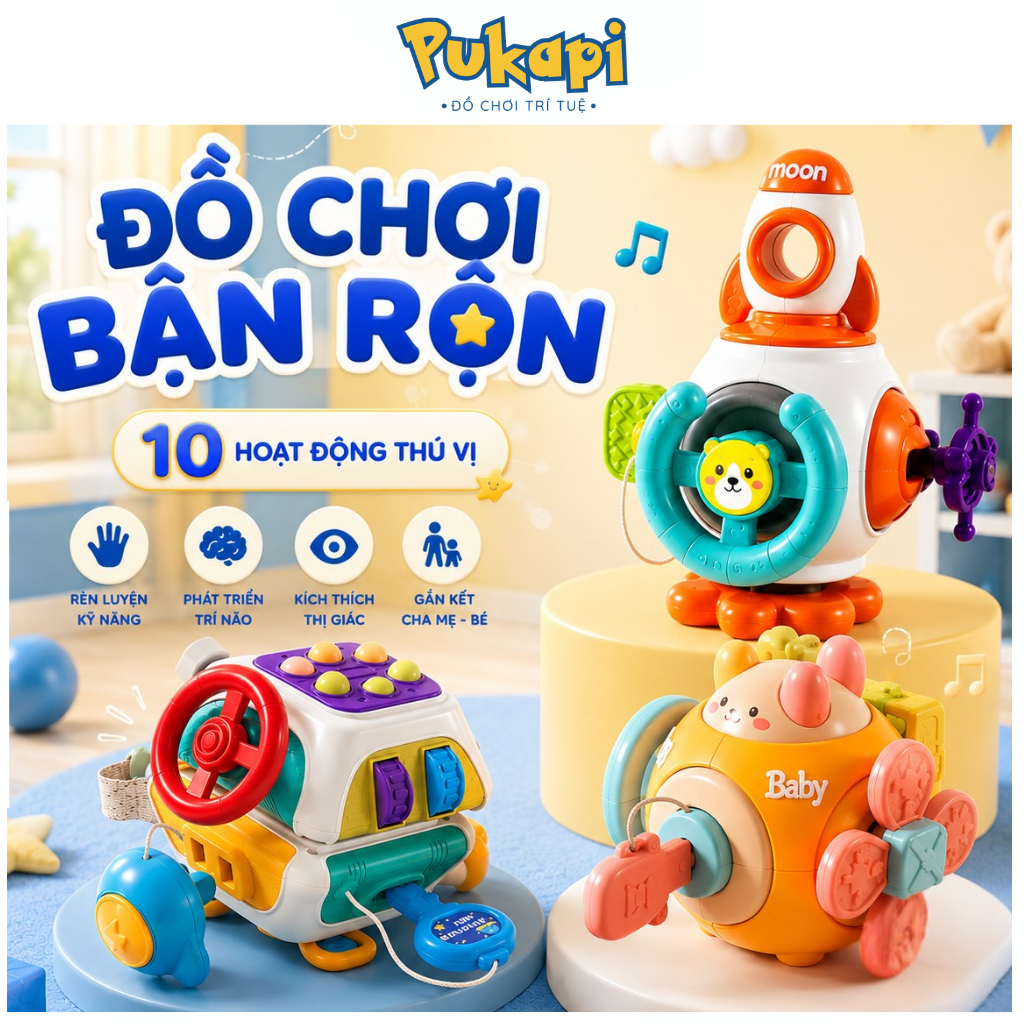 Đồ Chơi Khối Bận Rộn Cầm Tay Trứng Bận Rộn Phát Triển Trí Tuệ Khả Năng Vận Động Sớm Cho Trẻ Montessori 6 Mặt-PUKAPI