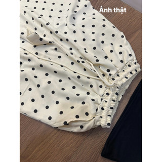 Set 2 món áo hai dây đen + quần ống xuông chấm bi cá tính