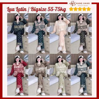 Bộ đồ ngủ pijama nữ bigsize 55-75kg dài tay dài lụa lạnh latin mịn mát 75DD01 mặc nhà dễ thương sang chảnh