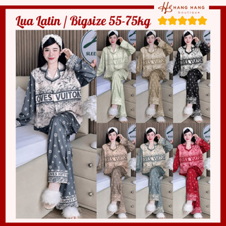 Bộ đồ ngủ pijama nữ bigsize 55-75kg dài tay dài lụa lạnh latin mịn mát 75DD01 mặc nhà dễ thương sang chảnh