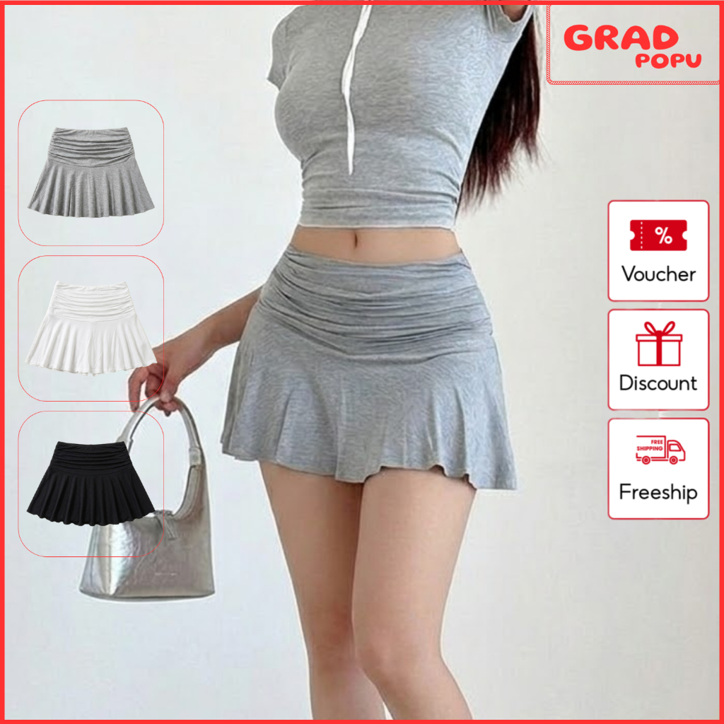 Chân váy ngắn nữ GRADPOPU xếp ly form chữ A co giãn tôn dáng, váy tennis basic phong cách Hàn Quốc