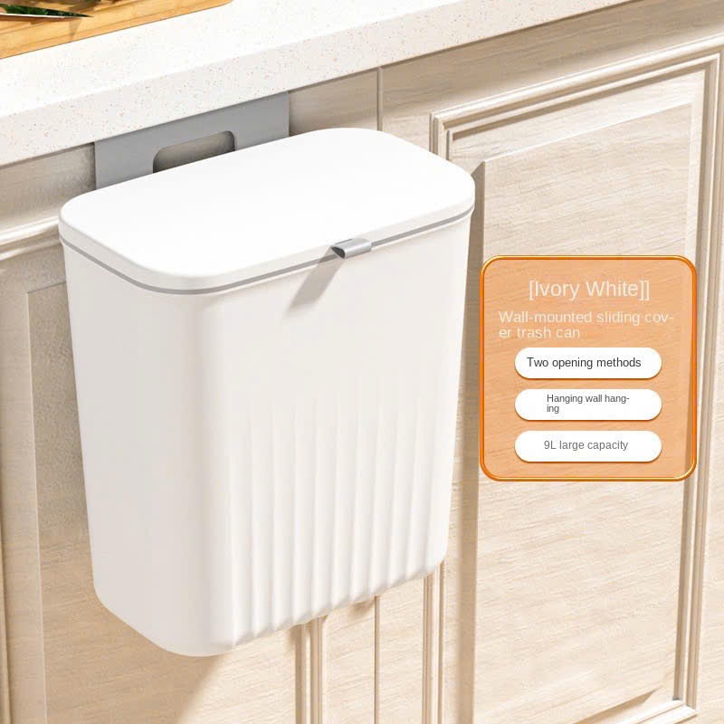 Thùng rác treo tủ bếp 9L – Nắp trượt tiện lợi, gọn gàng, hạn chế mùi, 2 màu Xám/Trắng