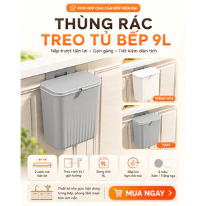 Thùng rác treo tủ bếp 9L – Nắp trượt tiện lợi, gọn gàng, hạn chế mùi, 2 màu Xám/Trắng