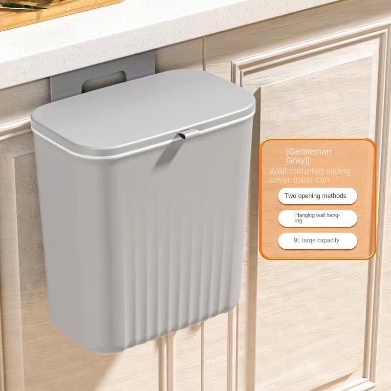 Thùng rác treo tủ bếp 9L – Nắp trượt tiện lợi, gọn gàng, hạn chế mùi, 2 màu Xám/Trắng