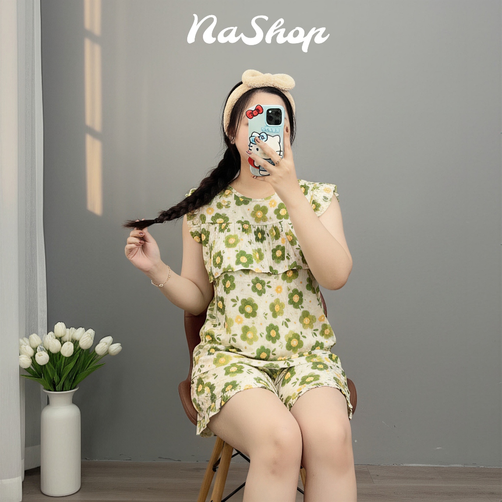[MÀU MỚI] Đồ bộ Quần đùi + Áo bèo ngực, Chất vải tole lanh mặc nhà mềm mát mịn 40~75kg NaShop