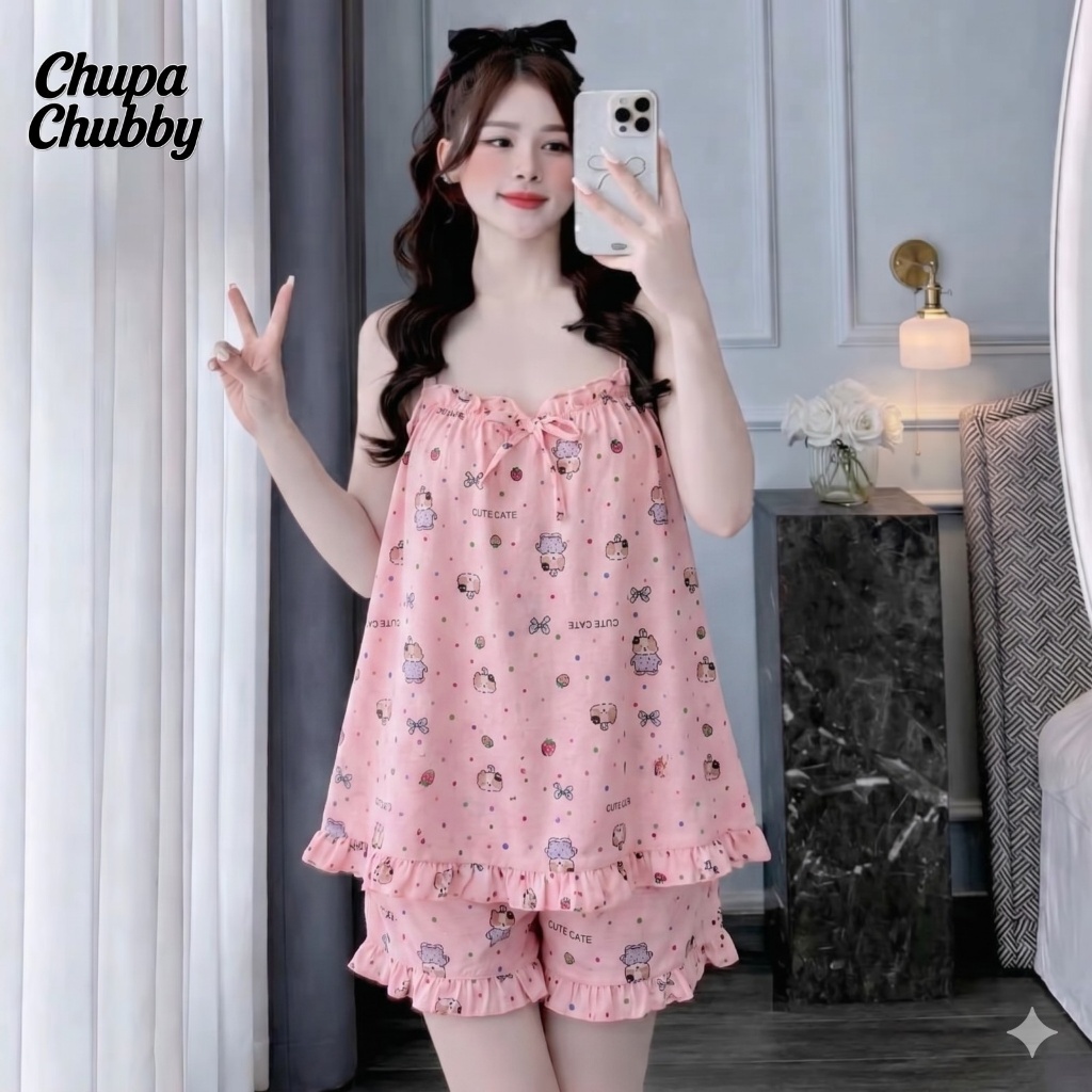[BIGSIZE 60-100kg][QUẦN BÈO] Bộ Đồ Ngủ Bigsize Cotton Hàn Cao Cấp Bèo Nơ 2 Dây Che Khuyết Điểm