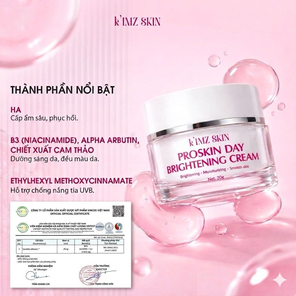 Kem Face Trắng Cao Cấp 20g PROSKIN DAY BRIGHTENING CREAM giúp làm mờ thâm nám dưỡng trắng da chống lão hoá