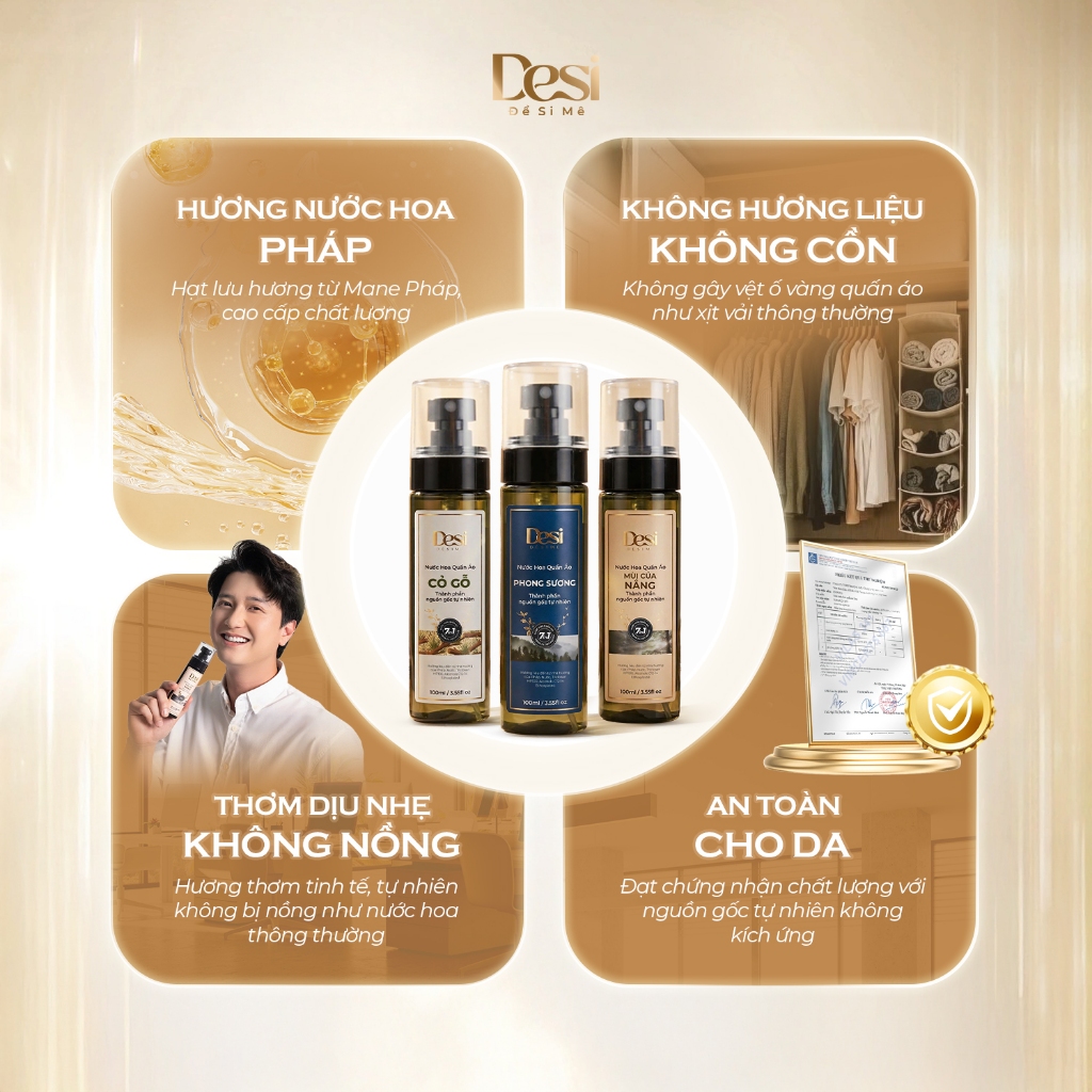 Nước Hoa Quần Áo Desi Hương Phong Sương Dung Tích 100ml, Xịt Thơm Quần Áo Lưu Hương Lâu 10H, An Toàn Cho Da