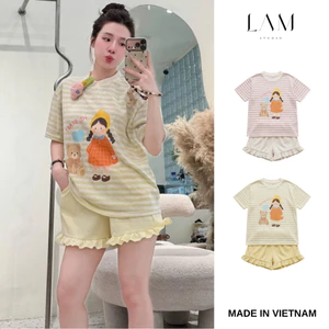 Set bộ nữ áo cotton giấy phối quần đùi xoè dáng bom bèo điệu siêu xinh